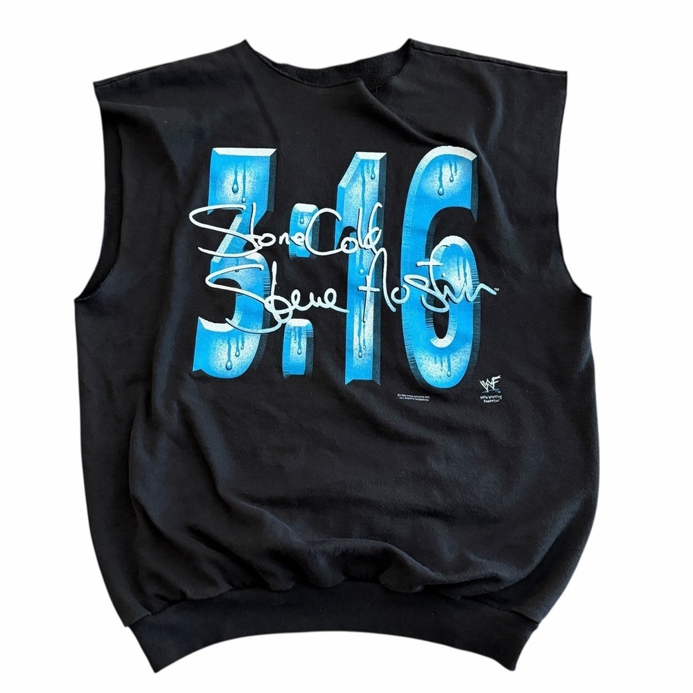 Vintage 1998 WWF Stone Cold Steve Austin 3:16 Cut Off Sweatshirt Vest XL